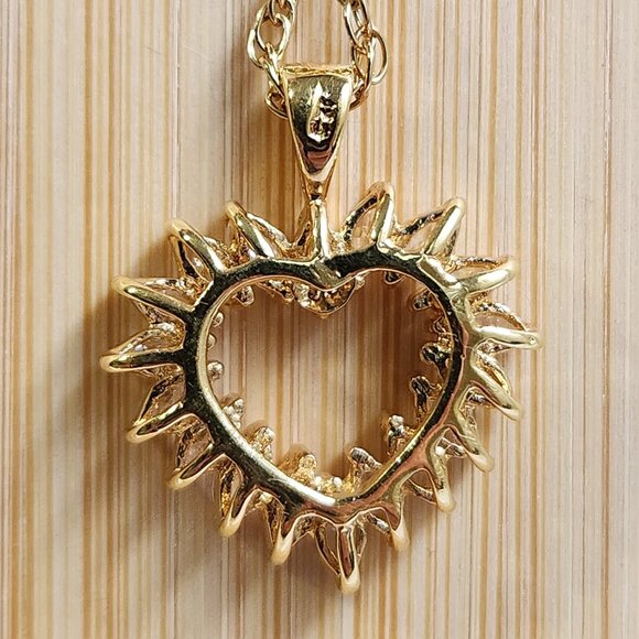 VTG Classic Open Heart Necklace Gold over 925 Chain 18" - Picture 4 of 7